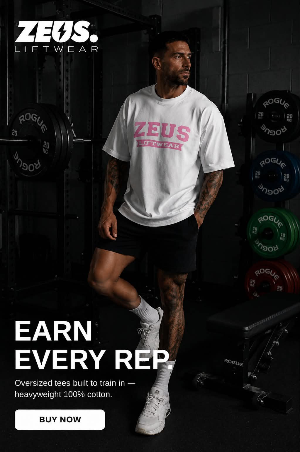 Zeus Oversized T-Shirt (White) (Pink Logo)