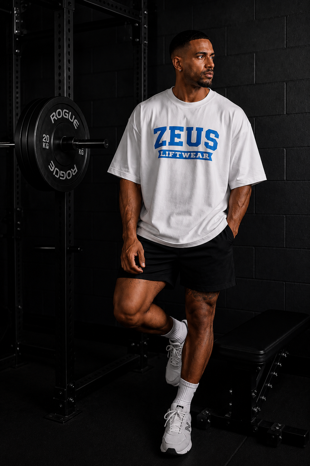 Zeus Oversized T-Shirt (White) (Blue Logo)