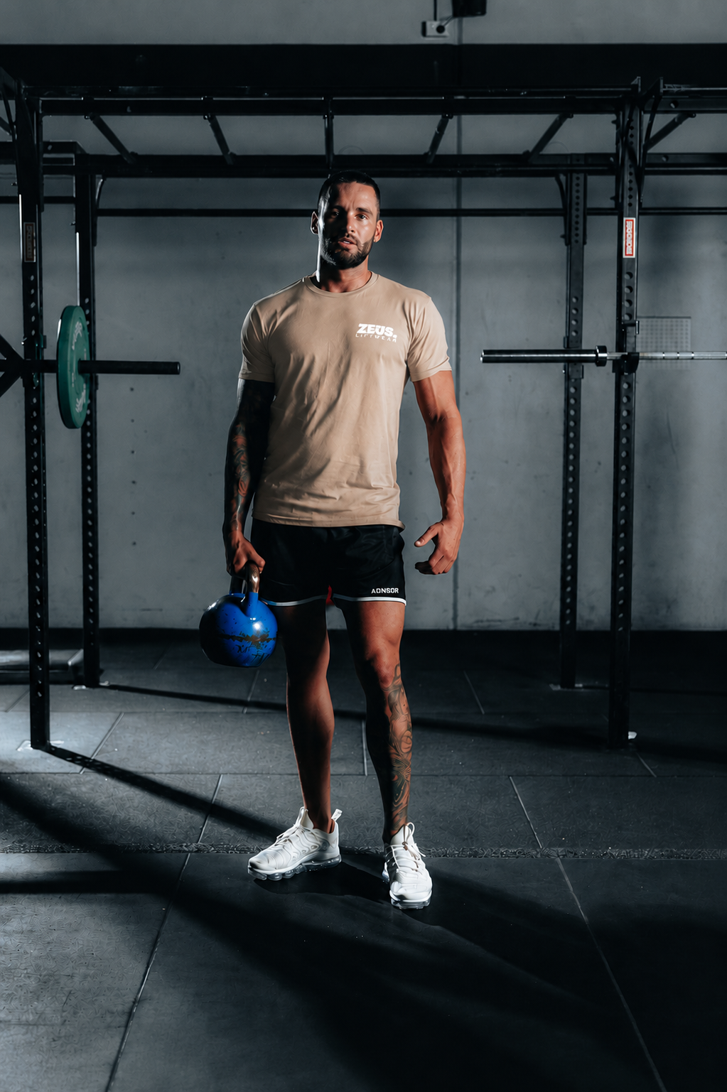 Zeus Simplicity T-Shirt (Tan) (White Logo)